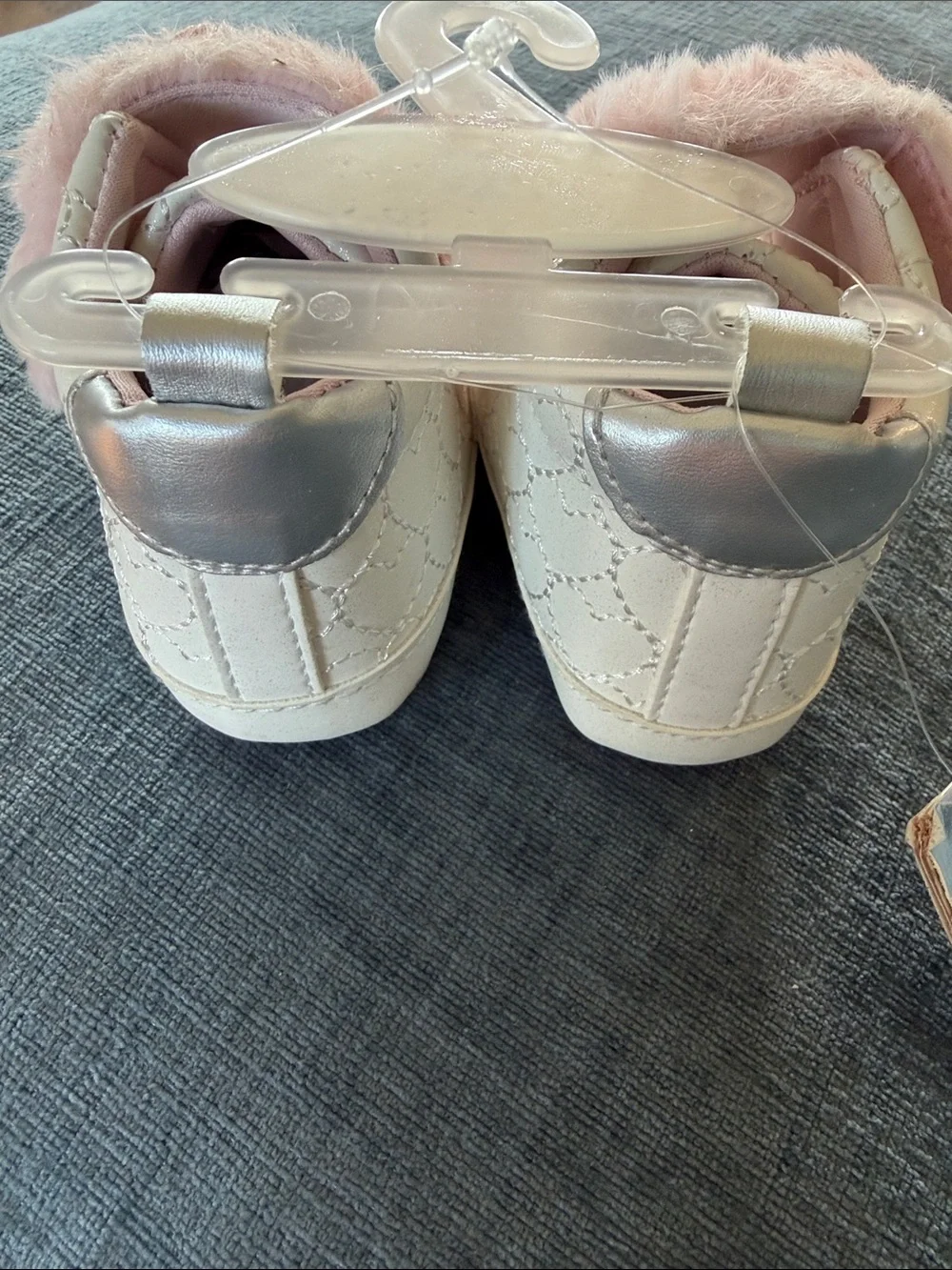 Badgley Mischka Cream and Blush Pink Faux Fur Metallic Girls Slip-On Sneakers